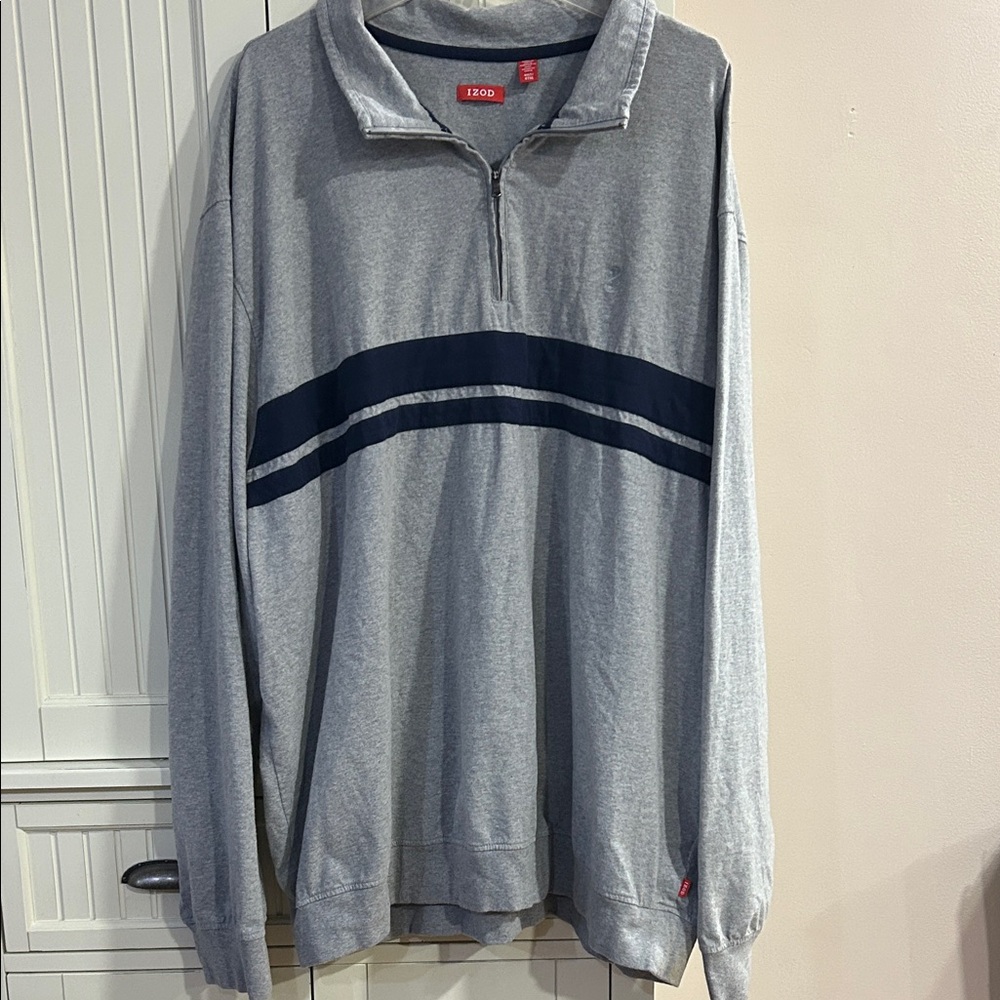 Izod Men's Zip-Up long sleeve shirt in Gray and Navy 4XLT
